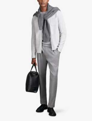 Reiss Mens Soft Grey Roberto Patch-pocket Knitted Cardigan In Gray