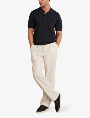 Reiss Mens Blinker Patch-pocket Short-sleeve Stretch-knit Polo Navy Xl In Blue