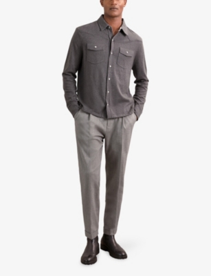 REISS: Ledger Patch-Pocket Long-Sleeve Cotton And Cashmere-Blend Western Shirt
