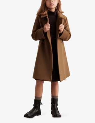 Reiss Camel Mabel Double-breasted Wool Blend Coat 3 In Brown
