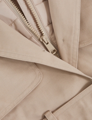 Reiss Stone Astrid Detachable-hood Cotton Blend Trench Coat 9-13 In Gray