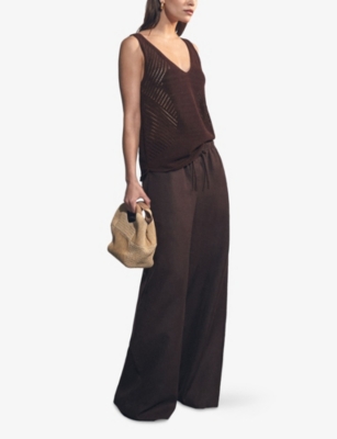 Reiss Womens Helena V-neck Relaxed-fit Cotton-blend Vest Chocolate Brown In Brown