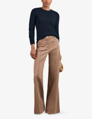 Reiss Womens Navy Anya Open Stitch-detail Wool-blend Jumper In Blue