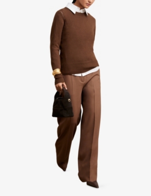 Reiss Womens Toffee Brown Anya Open Stitch-detail Wool-blend Jumper In Brown