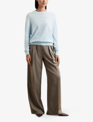 Reiss Womens Blue Hester Round-neck Wool Jumper In Blue