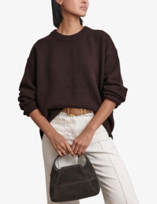Reiss Womens Ella Crewneck Long-sleeve Wool And Cashmere Jumper Plum Xs In Brown