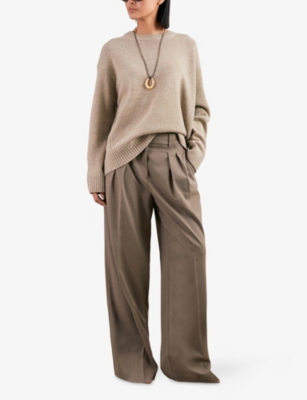 Reiss Womens Ella Crewneck Long-sleeve Wool And Cashmere Jumper Stone In Neutral