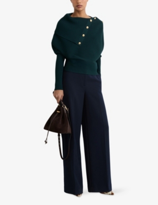 REISS: Lexi Shawl-Collar Button-Embellished Stretch-Knit Jumper