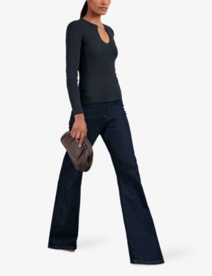 Reiss Womens Navy Tilly Chain-embellished Long-sleeve Stretch-knit Top In Blue