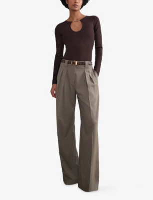 Reiss Womens Plum Tilly Chain-embellished Long-sleeve Stretch-knit Top In Brown