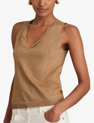 REISS: Sia Twisted-Trim Metallic Stretch-Knit Vest