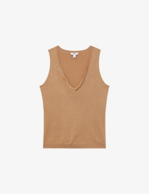 REISS: Sia Twisted-Trim Metallic Stretch-Knit Vest