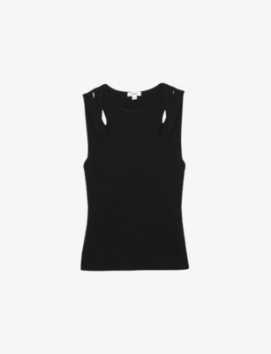Reiss Womens Black Rhylee Cut-out Knitted Vest