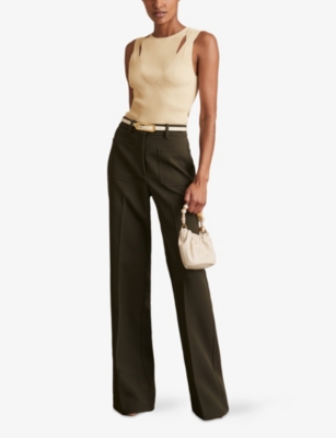 Reiss Womens Cream Rhylee Cut-out Knitted Vest