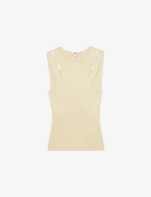 Reiss Womens Cream Rhylee Cut-out Knitted Vest