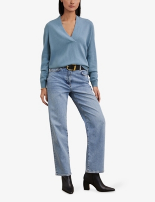 Reiss Womens Blue Mia V-neck Long-sleeve Cashmere Jumper In Blue