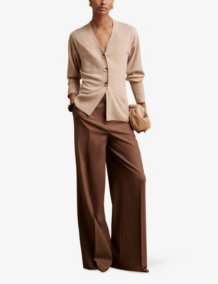 Reiss Womens Neutral Tyla V-neck Wool-blend Cardigan Xs In Neutral