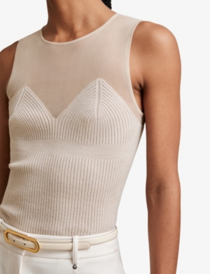 Reiss Womens Pink Neutral Darcey Mesh-panel Knitted Vest Top In Pink