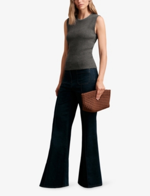 Reiss Womens Charcoal Grey Necklace-trim Sleeveless Knitted Top In Gray