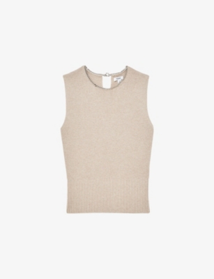 REISS: Necklace-Trim Sleeveless Knitted Top