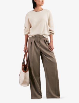 Reiss Womens Cream Nadia Necklace-embroidered Long-sleeve Wool And Cashmere-blend Jumper In Neutral