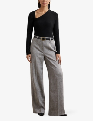 Reiss Womens Black Zoie Slant-neck Long-sleeve Stretch-knit Top Xs In Black