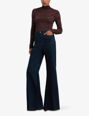 Reiss Womens Burgundy Seren Laser-cut Stretch-knit Top In Burgundy