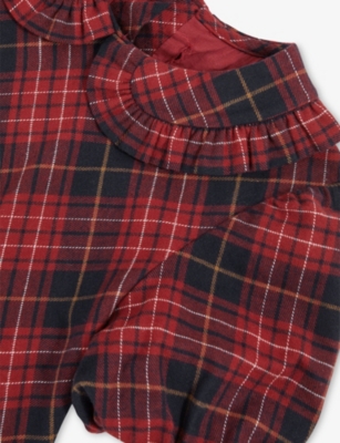 Reiss Red Demi Checked Puff-sleeve Cotton Mini Dress 3-9 In Multi