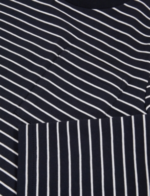 Reiss Navy White Kenny Striped Cotton-jersey Top In Black
