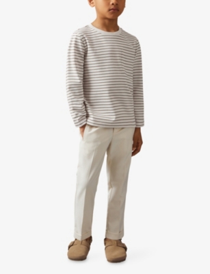 Reiss Off White Camel Kenny Striped Cotton-jersey Top In White