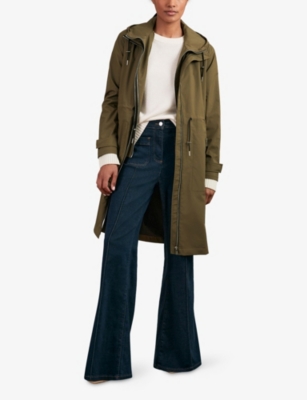 Reiss Womens Khaki Alizeh Detachable-hood Woven Parka In Green