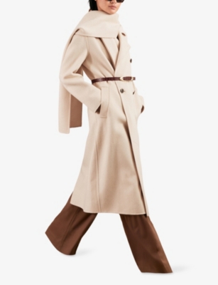 Reiss Womens Cream Indira Double-breasted Wool-blend Coat In White