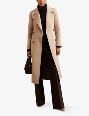 Reiss Womens Neutral Rene Double-breasted Wool-blend Coat In Neutral