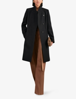Reiss Womens Black Max Wrap-over Wool-blend Coat In Black
