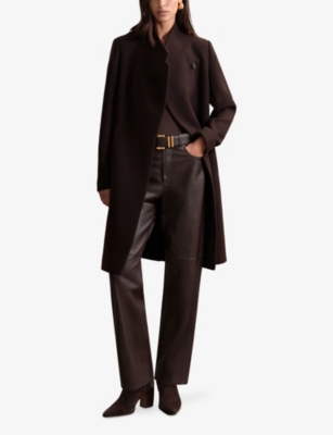 Reiss Womens Chocolate Brown Max Wrap-over Wool-blend Coat In Brown