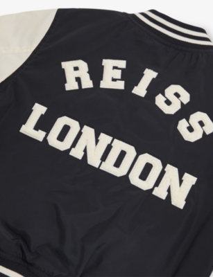 Reiss Navy/ Off White 13-14 Yrs Colour-block Varsity Bomber Jacket In Blue