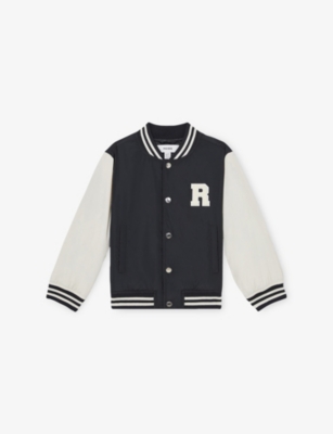 Reiss Navy/ Off White 13-14 Yrs Colour-block Varsity Bomber Jacket In Blue