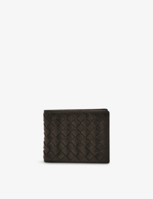 Reiss Dark Brown Elton Leather Large Lattice-effect Wallet In Brown