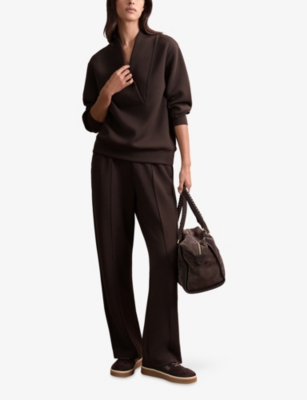 Reiss Womens Dark Chocolate Annabel Shawl-neck Long-sleeve Jersey Top In Brown