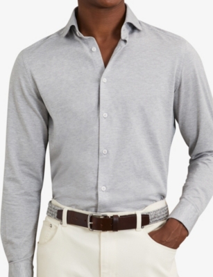 Reiss Soft Grey Welling Webbing Belt With Leather Trim In Gray