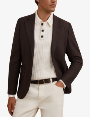 Reiss Mens Dark Brown Jesse Woven Suede Belt In Brown