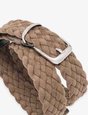 Reiss Mens Jesse Woven Suede Belt Light Stone In Brown