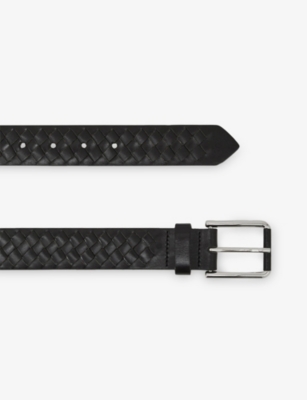 Reiss Mens Black Preston Woven Leather Belt In Black