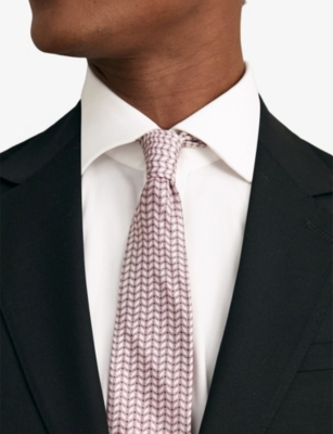 Reiss Mens Soft Pink Bernardo Geometric-pattern Silk T In Pink