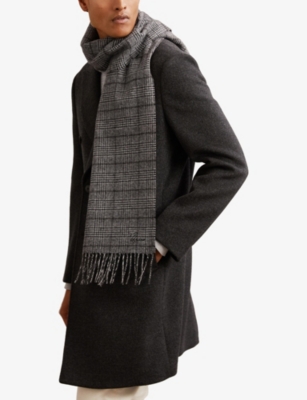 REISS: Thanos Checked Cashmere-Blend Scarf