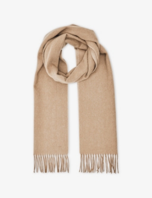 Reiss Womens Camel Picton Wool And Cashmere-blend Scarf In Brown