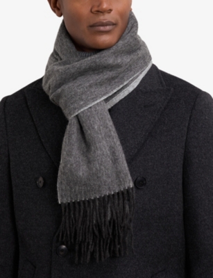 Reiss Womens Picton Wool And Cashmere-blend Scarf Mid Grey Melange Light G In Gray