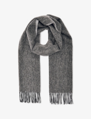 Reiss Womens Picton Wool And Cashmere-blend Scarf Mid Grey Melange Light G In Gray