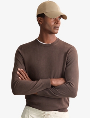 Reiss Mens Mushroom Brown Brogan Brand-embroidered Stretch-woven Cap In Brown