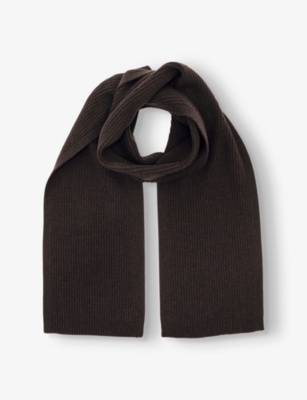 Reiss Mens Chocolate Brown Chesterfield Merino-wool Scarf In Brown